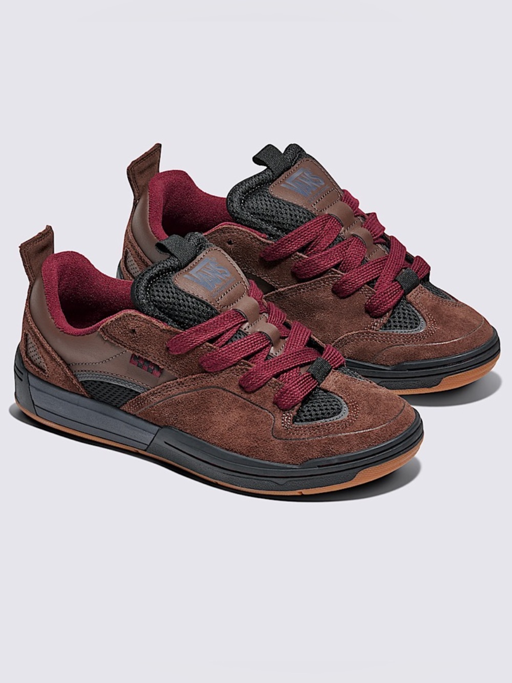 VANS Skate Mixxa Shoes in Black/Brown Suede Skate Sneakers with Burgundy Accents